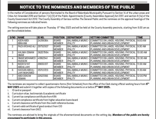 NOTICE TO THE NOMINEES AND MEMBERS OF THE PUBLIC