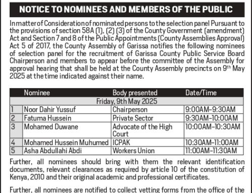 NOTICE TO THE NOMINEES AND MEMBERS OF THE PUBLIC